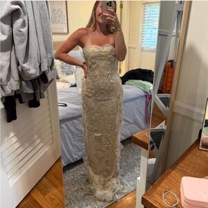 Fashion Nova Strapless Beige Floral Dress